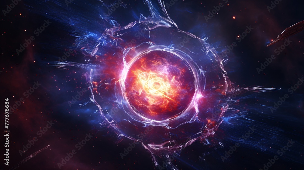 Obraz premium Abstract cosmos background illustrates an interstellar catastrophe. A awesome planet looms amidst the black cosmic energy.