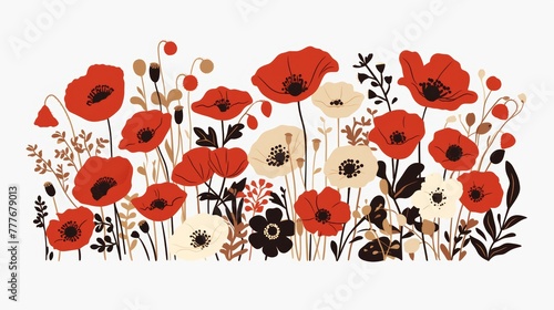 Aesthetic Poppies Field Illustration Generative AI