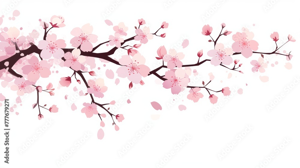 Cherry Blossom Branch Illustration on Plain Background Generative AI Cherry Blossom Branch Illustration on Plain Background Generative AI