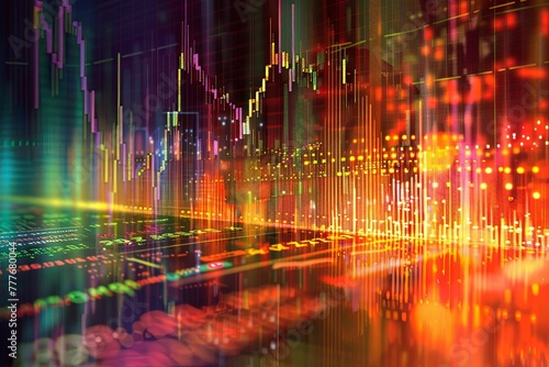 Illustration of a multicolored investment background, stock chart on colorful background, technical analysis of stock charts