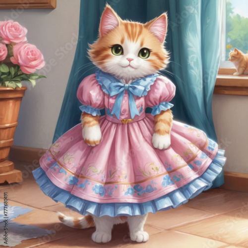 Cat in dress in appartament. Big files photo