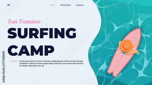 The main page of the site for a surfing camp. Surfing website. Surfing in San Francisco. Website design