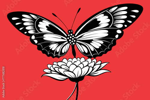 A butterfly delicately perches on the bud of a stunning chrysanthemum, showcasing photorealism with hyper-detailed precision