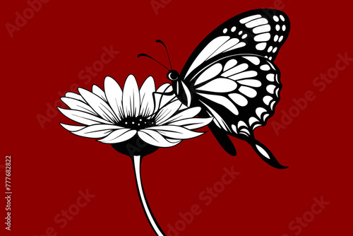 A butterfly delicately perches on the bud of a stunning chrysanthemum, showcasing photorealism with hyper-detailed precision