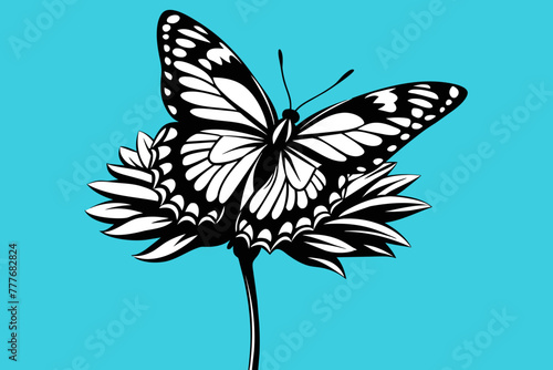 A butterfly delicately perches on the bud of a stunning chrysanthemum, showcasing photorealism with hyper-detailed precision