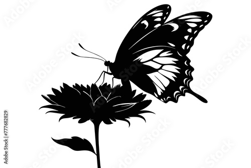 A butterfly delicately perches on the bud of a stunning chrysanthemum, showcasing photorealism with hyper-detailed precision