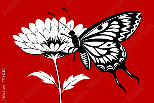 A butterfly delicately perches on the bud of a stunning chrysanthemum, showcasing photorealism with hyper-detailed precision