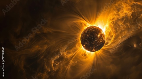 Annular solar eclipse on a dark sky background. Vertical close-up photography. Celestial event concept