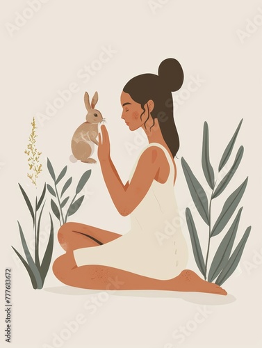 Wallpaper Mural Serene Harmony: Tranquil Yoga Session with Beloved Pet Rabbit Generative AI Torontodigital.ca