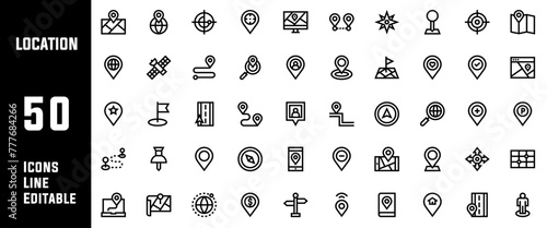 50 Location Icons Set Line Editable Vector Illustration