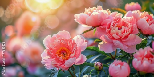Pink Flowers Field Under Sun © yganko