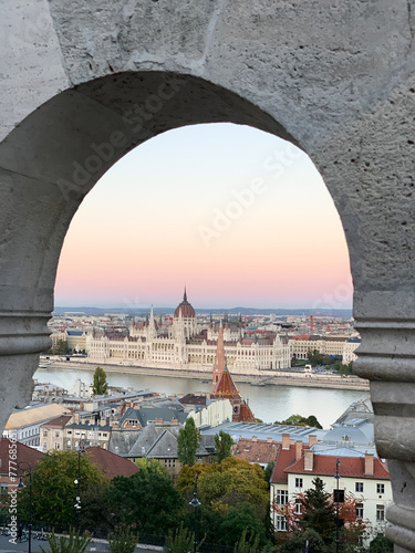 Archway view of Hungarian Parliament photo