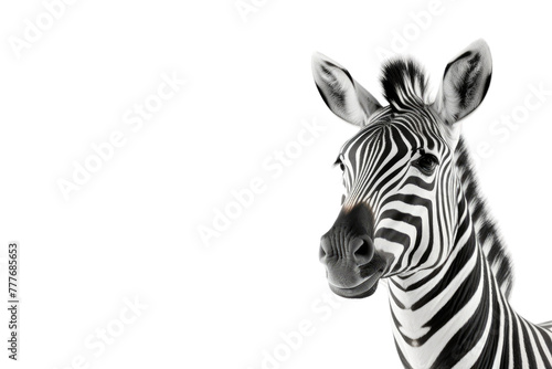 Striped Elegance  Majestic Zebra Posing Against a Blank Canvas. White or PNG Transparent Background.