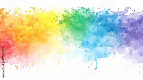 Rainbow Colored Paint Splattered on White Background
