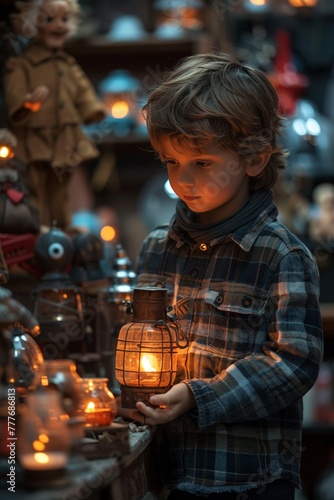 A child playing with a figurine worth an exorbitant price, unaware of its true value photo