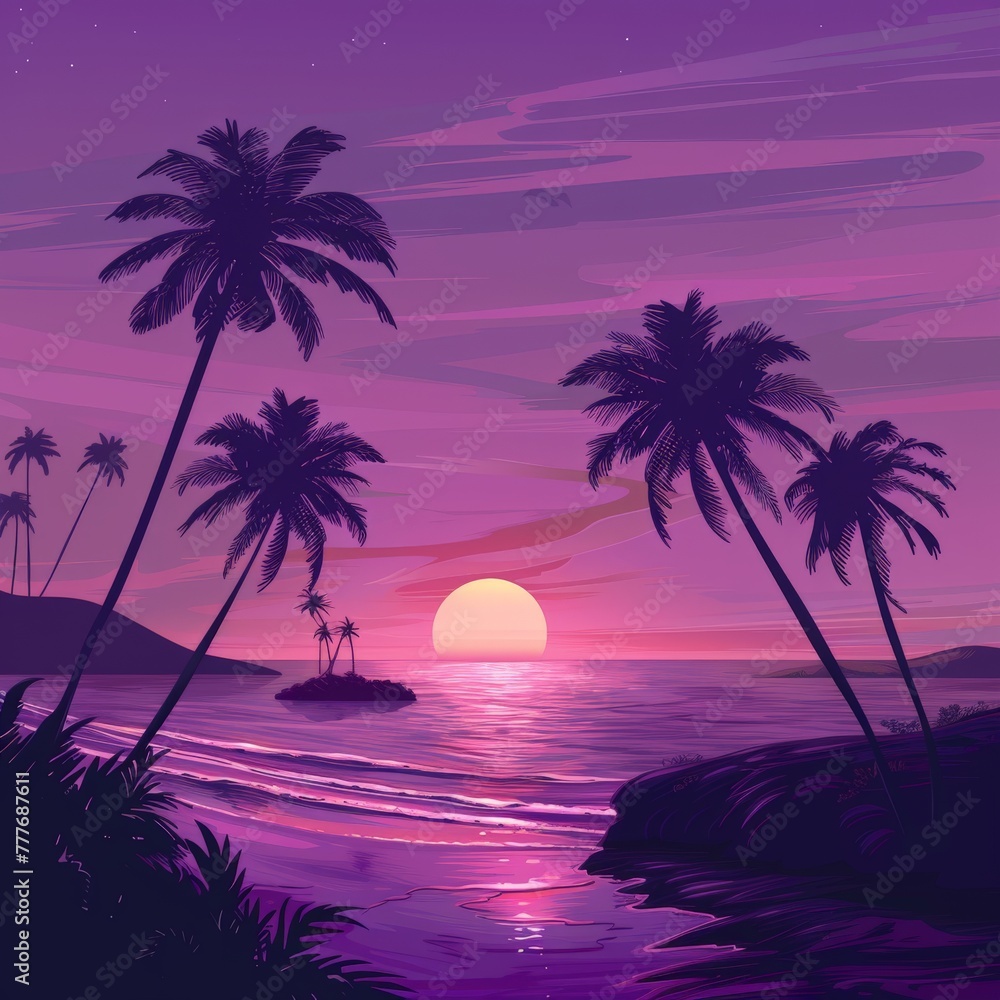 Tropical Sunset With Palm Trees