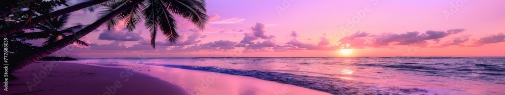 Sun Setting on Beach With Palm Trees
