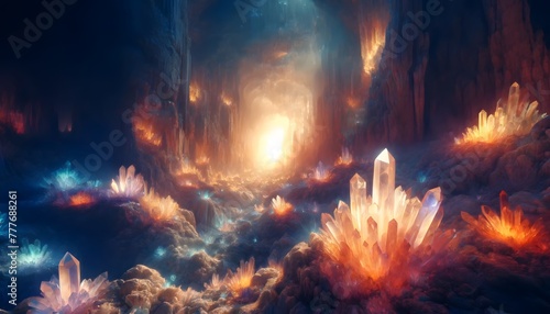 underground caverns filled with shimmering crystals of various shapes and colors