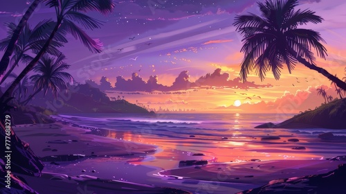 A Painting of a Sunset on the Beach