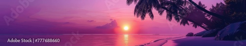 Sun Setting Over Ocean With Palm Trees © BrandwayArt