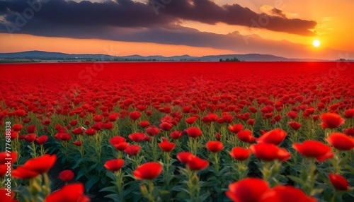 Red flower field at sunset © Muhammad
