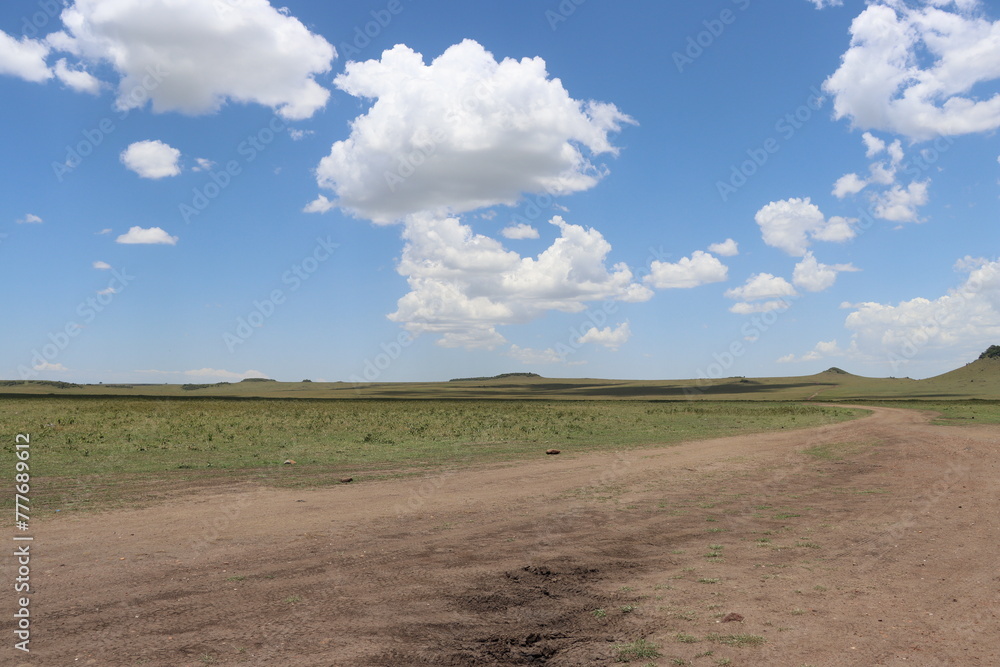 landscape with road and clouds in Masai Mara national park