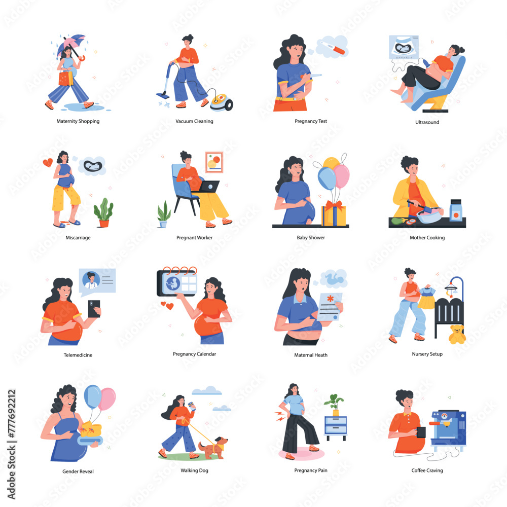 Latest Pack of Pregnancy Routine Flat Icons 

