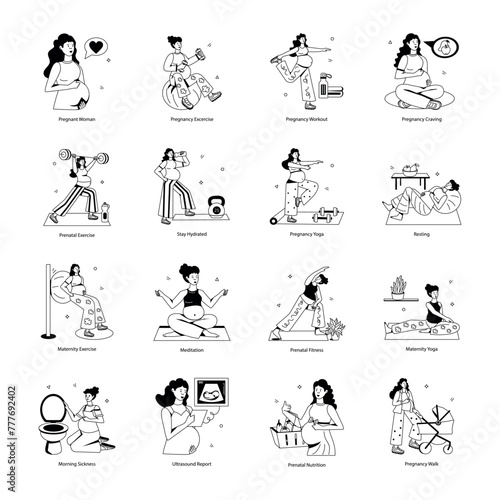 Pregnant Women Flat Icons