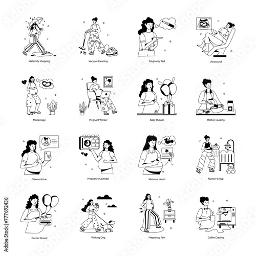 Modern Pack of Pregnancy Activities Flat Icons 

