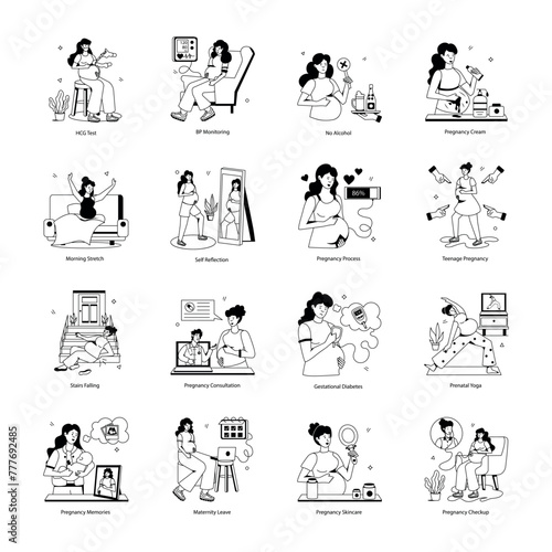 Modern Pack of Pregnancy Activities Flat Icons 

