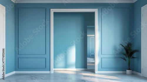 Empty room interior design for home workplace with blue wall background. AI generated