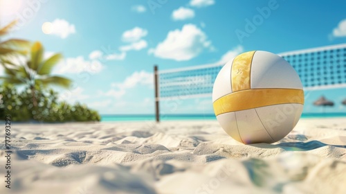 Volleyball ball sport on the beach sand at sunny day landscape. Generated AI image