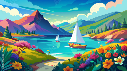 sailboat-wallpaper--coastal-scenery--mountain-land