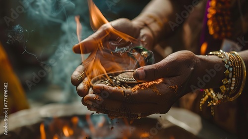 Cultural Ritual: Detailed Shot of Hands Performing a Traditional Ceremony