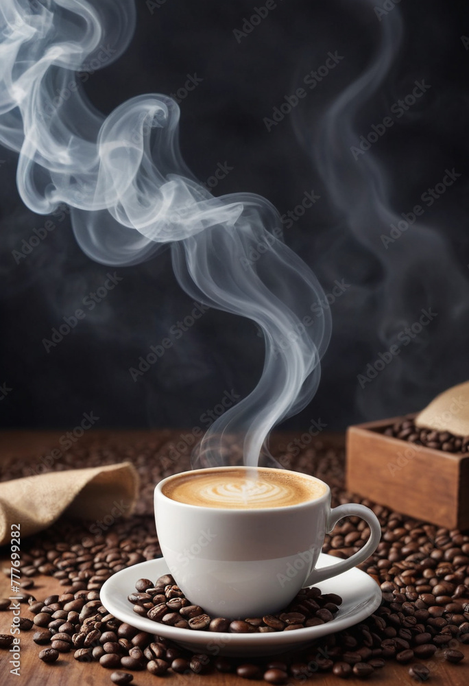 Advertising poster style concept art of a coffee, coffee beans, magnificent, celestial, ethereal, smoke, shallow depth of field Advertising poster style concept art of a coffee, coffee beans, magnificent, celestial, ethereal, smoke, shallow depth of field