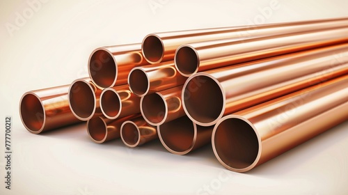 Realistic 3D Vector Set of Straight Steel or Copper Pipes Stack