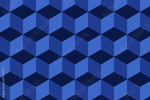 Abstract cube pattern on blue background. Isometric  3d space looks like optical illusion.