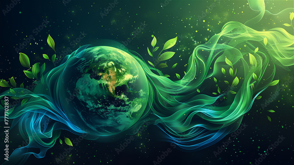 Abstract fluid background with Earth globe, full of good energy for April 22 Earth Day.