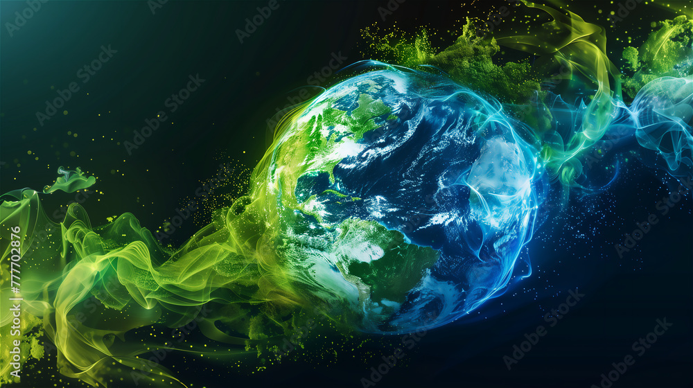 Abstract fluid background with Earth globe, full of good energy for April 22 Earth Day.