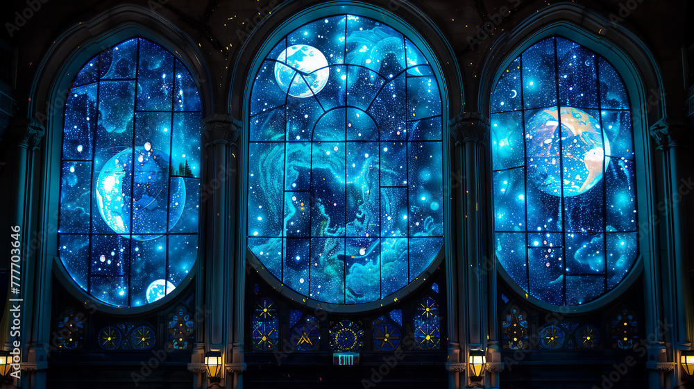 Stained glass window in church.