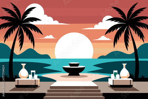 Una escena exótica y profesional, hiperrealista y natural, iluminada y detallada al anochecer. Una vista frontal