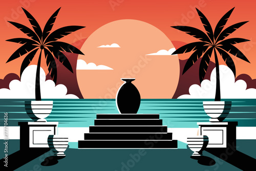 Una escena exótica y profesional, hiperrealista y natural, iluminada y detallada al anochecer. Una vista frontal