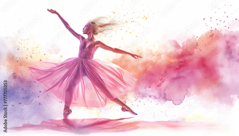 Fototapeta premium Elegant Ballet Dancer with Colorful Watercolor Splash