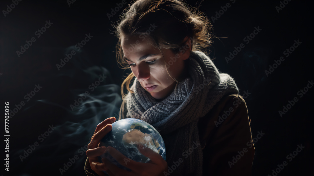Woman holding earth globe.
