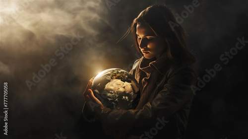 Obraz na płótnie Woman holding earth globe. w salonie