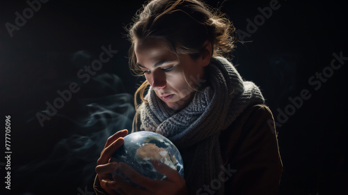 Obraz na płótnie Woman holding earth globe. w salonie