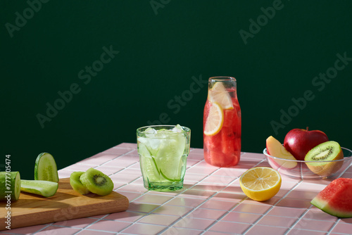 Glasses of the melon cucumber water detox photo