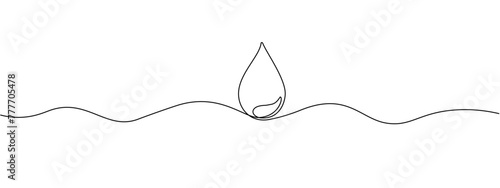 Single line continuous drawing of water drop. Single editable line icon of oil drops , blood , tears. Vector illustration.
