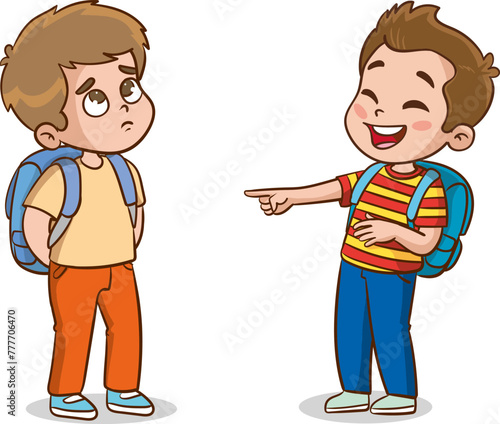 vector illustration of angry kids bullying their weak peers.Kids are being bullied. Verbal and physical social conflict between children, combat abuse, fighting and sarcastic classmate © serkan