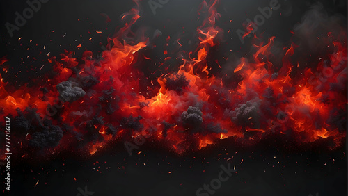 A powerful and intense image displaying a blazing inferno with smoke billowing and sparks flying, suggesting destruction or conflict